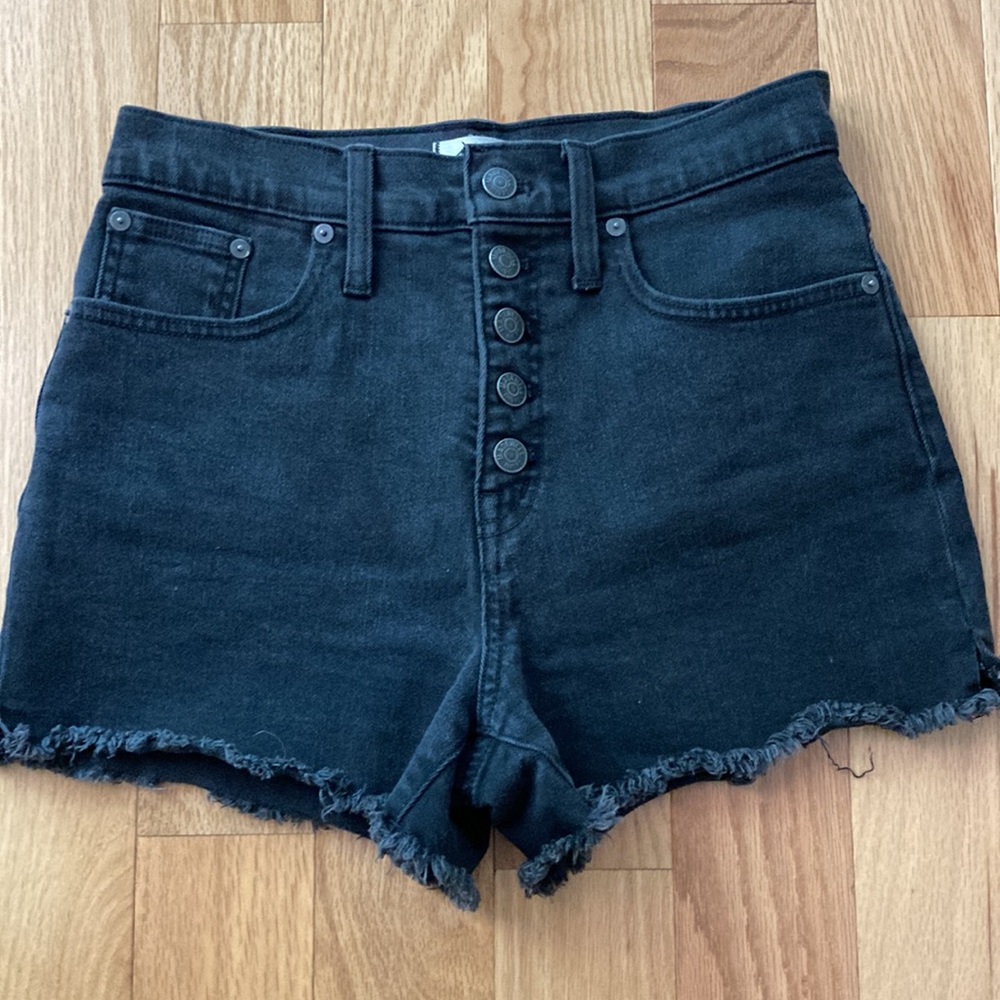 Madewell High Rise Shorts in Black with Button Front